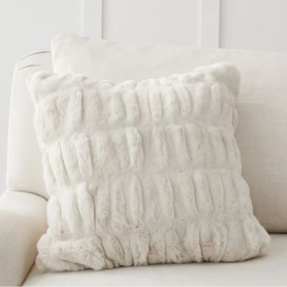 Pottery Barn Ruched Faux Fur Decorative Pillow Covers Set